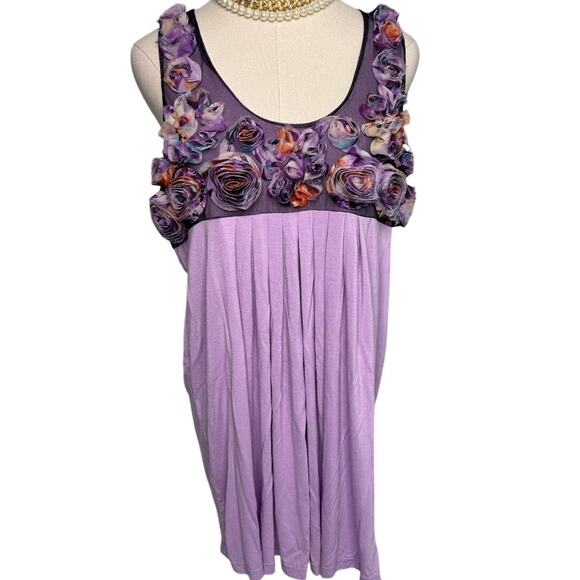 Y2K Seventh Avenue rosette flower long line tank top tunic purple size medium M - Picture 1 of 5
